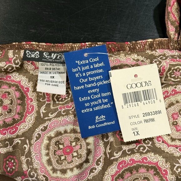 NWT VTG Y2K Self Esteem Babydoll Brown Pink Top Fairy Medallion Womens Size 1X - Picture 5 of 10